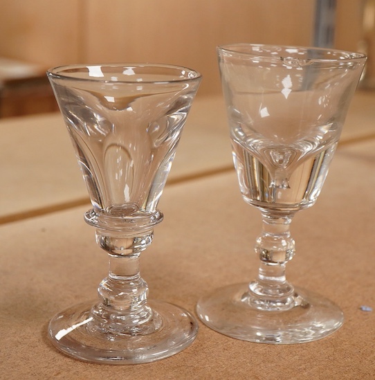 Two late 18th century toastmaster’s glasses, tallest 11.5cm, one af